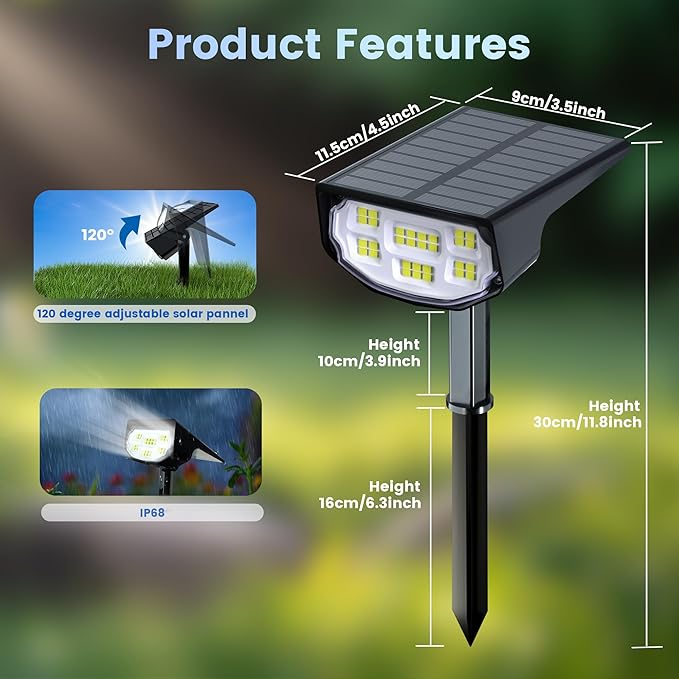 Solar Spot Lights Outdoor IP68 Waterproof, Ultra-Bright Performance，Simple Modes for Easier Operation, Auto | Lumora
