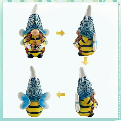 Solar Gnome Garden Lights, Outdoor Gnome Statue with Bees & Honey Jars, Solar Powered Fairy Garden Lights Gnome Decorations for Home Outside Yard Lawn Patio Gnomes Gifts (Bee)