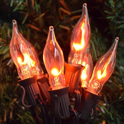 Halloween Flickering String Lights, 10FT C18 Flickering Flame Night Light with 10 Clear Flame Bulbs, Great for Outdoor Indoor Halloween Decoration - Black Wire