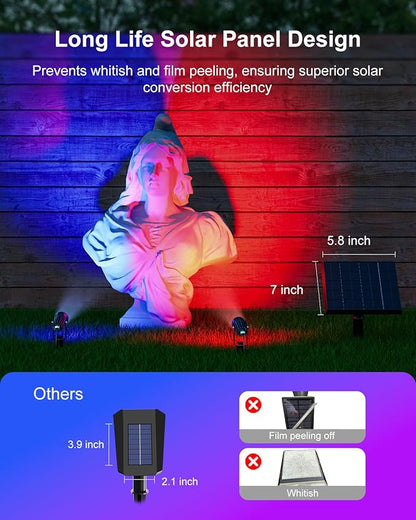 Multi Color Solar Powered Outdoor Spotlights for Christmas Decorations, Reindeer, Santa, Waterproof Landscape Spot Lights for Christmas Tree, Statues, with 15.7ft Cable Separate Panel (4-in-1)