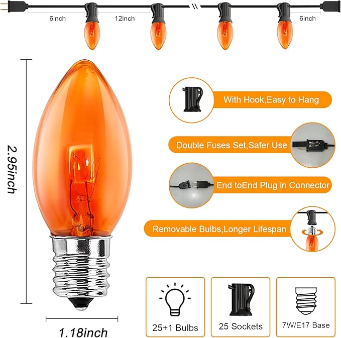 GOOTHY C9 Orange Christmas String Lights, 25Ft Outdoor Christmas Decorations Lights with 26 Incandescent Orange | Lumora