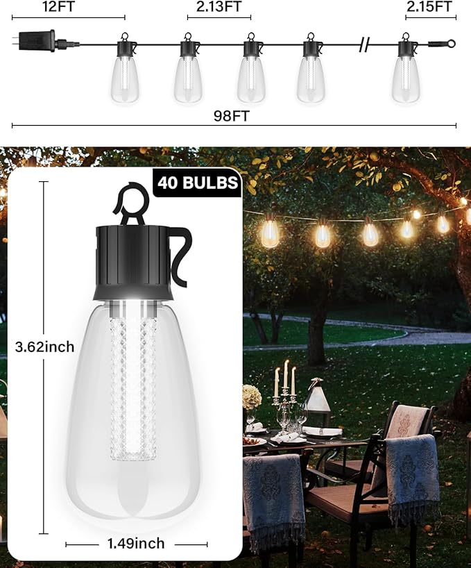 Avatar Controls 98FT Outdoor String Lights with Remote - Multicolor & Warm White, 8 Light Modes Timer Waterproof | Lumora