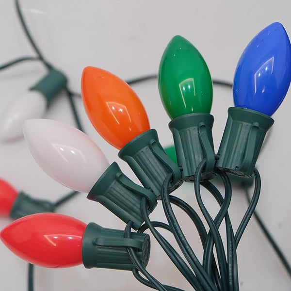 C9 Multicolor LED Christmas Light 25Ft Outdoor String Lights with 26 Plastic LED Bulbs(1 Spare), Connectable | Lumora
