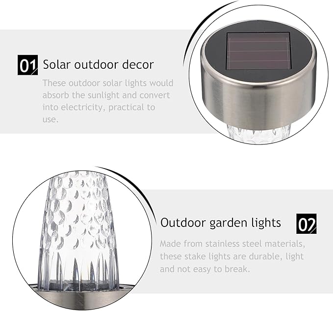 12pcs Solar Lawn Pathway Lights Stainless Steel Warm White Outdoor Garden Yard Solar-Powered Landscape Stake | Lumora