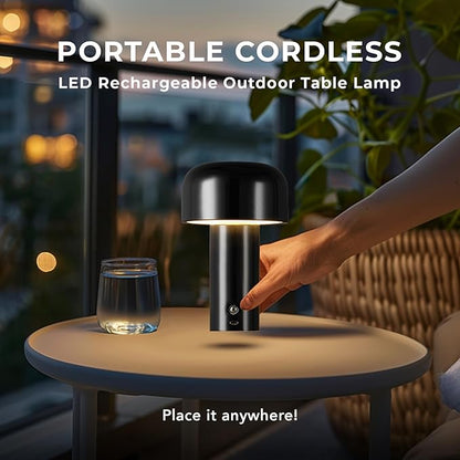 Globe Electric 60000118 8" 1.5W LED Integrated Outdoor Table Lamp, Black, Plug-in Rechargeable Battery, USB-C Cable, Frosted Acrylic Diffuser, 4-Step Dimmer Touch Switch, Wet Rated