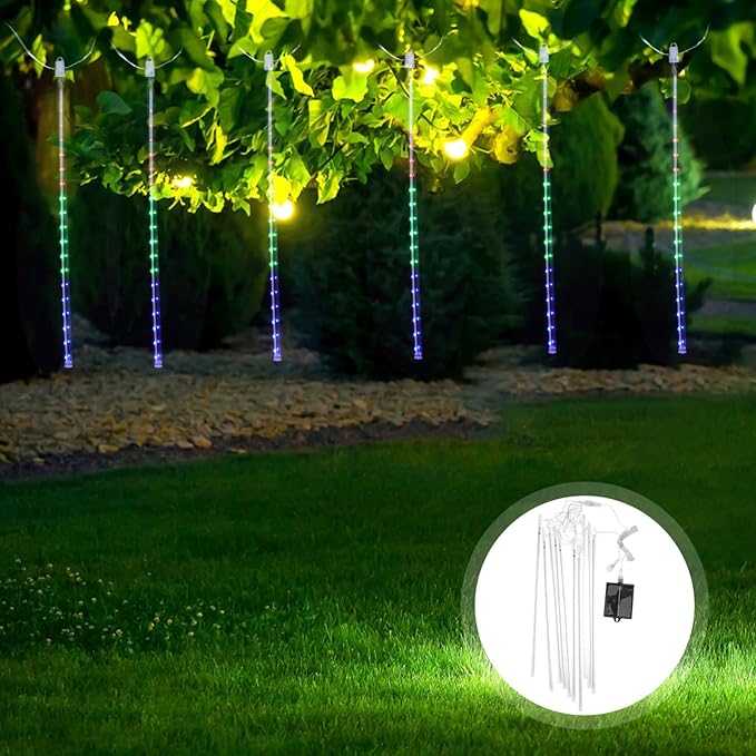 Veemoon 1Set Solar Meteor Shower Lights Outdoor Decorative Lighting with Tubes Each for Weddings Christmas Parties Energy Saving Atmosphere Light with Remote