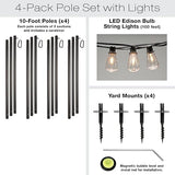 EXCELLO GLOBAL PRODUCTS Premium String Light Pole 4 Pack with 100' of LED Edison Bulb String - Outdoor Path Light | Lumora