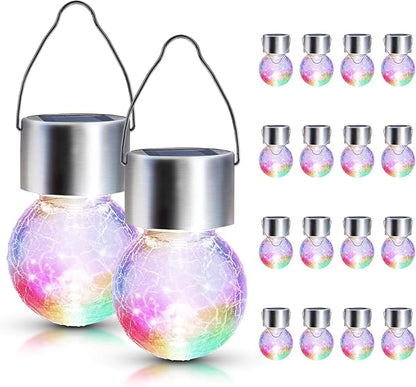 GIGALUMI 16 Pack Solar Outdoor Hanging Lights, Christmas Decoration-Cracked Glass Solar Lights Outdoor Waterproof for Garden, Yard, Fence, Tree(Color Changing)