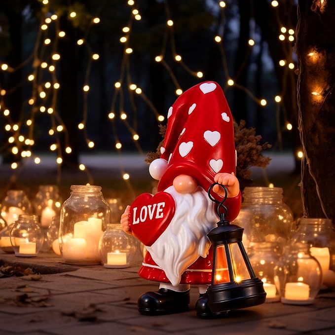 Retisee Solar Valentine's Day Garden Statue Resin Gnome Statue with Hearts LED Lights Outdoor Love Solar Light | Lumora
