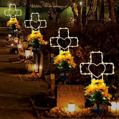 Lmtocs Solar Cross Cemetery Decorations for Grave, Memorial Sympathy Gift for Loss of Loved One Mom Dad, Grave Decorations for Birthday in Heaven Mother Day Fathery Day Memrial Christmas