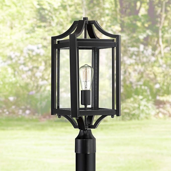 Franklin Iron Works Rockford Collection Rustic Farmhouse Outdoor Post Light Fixture Black Iron 20 1/4" Clear | Lumora