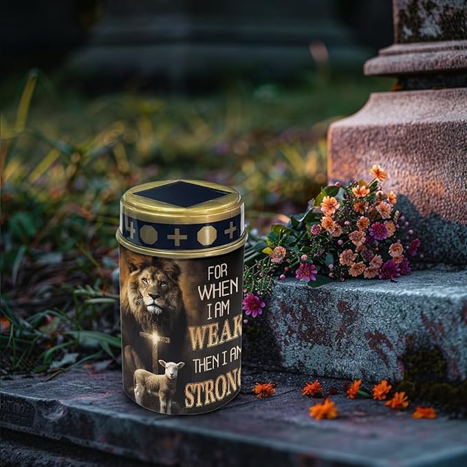 Cross Lion Cemetery Solar Lights for Grave Dove Grave Decorations for Cemetery Auto On/Off LED Solar Light for Landscape Outdoor Cemetery Decor 2 Pack