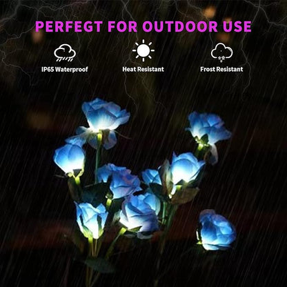 Decorman Solar Garden Rose Lights - 2 Pack Realistic Outdoor Flower Lights, Waterproof LED Stake Landscape Decorative for Garden, Lawn, Yard, Pathway, Patio, Backyard (Blue, 10 Roses)