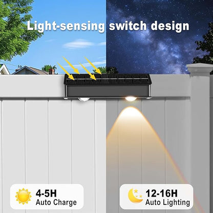 Solar Fence Lights Outdoor, 2 Pack Color Changing Fence Lights Solar Powered with 9 RGB Colors & 11 Lighting Modes, IP65 Waterproof Dusk to Dawn Fence Lights for Patio, Deck, Wall, Backyard