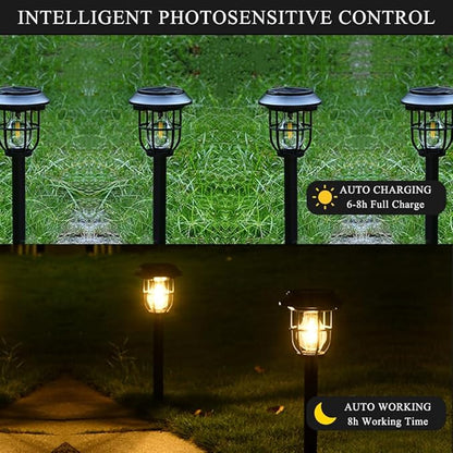 Solar Pathway Lights 2 Pack Motion Sensor, IP65 Waterproof, 120LM Warm White Tungsten Bulb for Garden Yard Lawn Decor