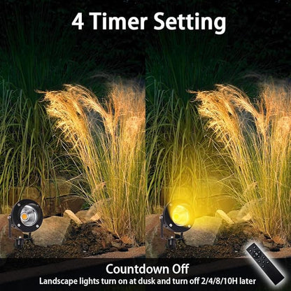 LED Outdoor Spot Lights,120V Landscape Lighting Outdoor Spotlight With Plug Cord , 2700K-6500K Stepless Dimmable Landscape Light with Timer and Remote for Yard Garden Pathway flag (20W, Pack, 2)