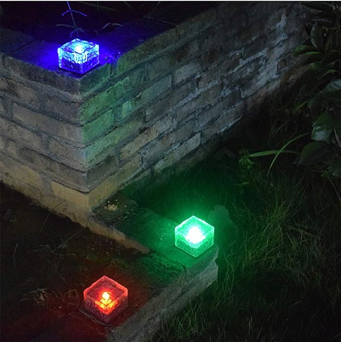 Solar Ice Cube Lights - Solar Brick Light LED Landscape Light Crystal Brick Light Outdoor Path Lights Waterproof for Outdoor Garden Patio Yard Lawn Pool Decoration (Green, 4pcs)