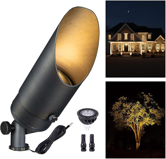 Gardenreet Brass Landscape Spotlights Low Voltage - Outdoor LED Uplight 12V, Wired Spot Lights IP65 Waterproof, Bronze for Exterior Garden Yard Tree House with 5W 2700K Warm White MR16 Bulb