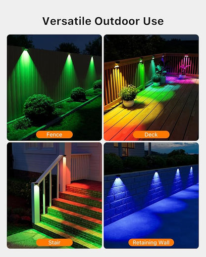 8 Pack Color Change Solar Fence Lights Outdoor for Deck, Railing, Stair, Retaining Wall, Waterproof Led Accent RGB Lamp Decorative Lighting with Spot Len for Patio, House, Pool Cage, Garden, Yard