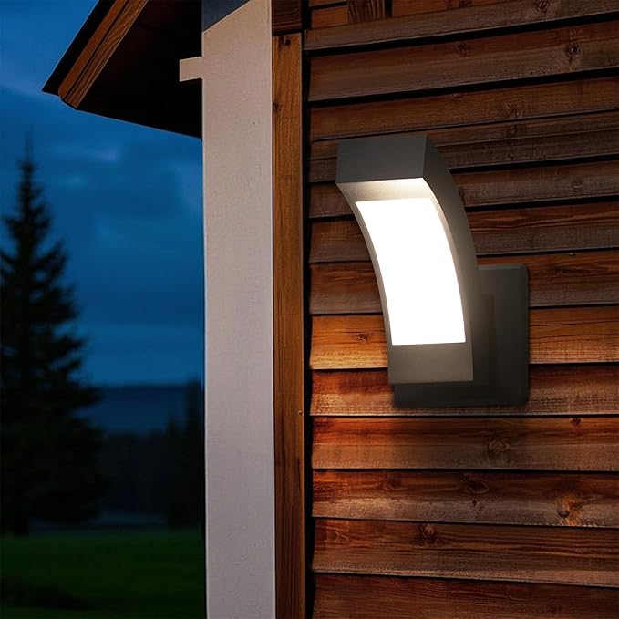 Outdoor Wall Light Porch Light for House,LED Wall Mount Lamp Exterior Lighting Fixture Arc Wall Sconce for Porch Front Door Garden Yard Patio IP54 Waterproof 7.5W 600Lm 3000K (Dark Grey)
