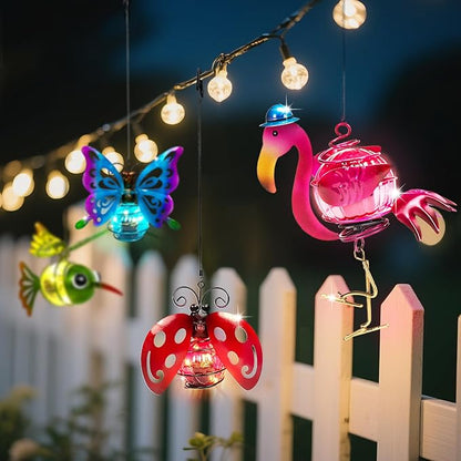4-in-1 Solar Hanging Lights LED Outdoor Garden Decor Light Waterproof Powered Unique Decorations for Sister Birthday Gardening Gifts for Mom Women Backyard Yard Path Front Porch Balcony