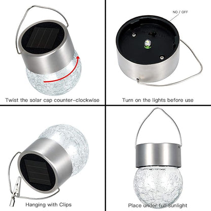 SUNWIND Hanging Solar Ball Lights Outdoor - 8 Pack Cracked Glass Decorative Garden Lights Waterproof Solar Lanterns for Yard, Patio, Fence, Tree, or Holiday Decoration(White)