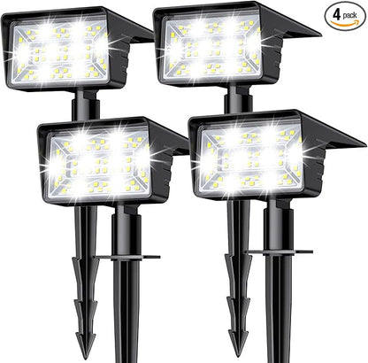 Solar Spot Lights Outdoor with 60 LED & Auto On/Off, 4 Pack Solar Lights Outdoor Waterproof IP68 with 3 Lighting Modes, 2-in-1 Solars Landscape Light for Outside, Garden, Yard(Cool White)