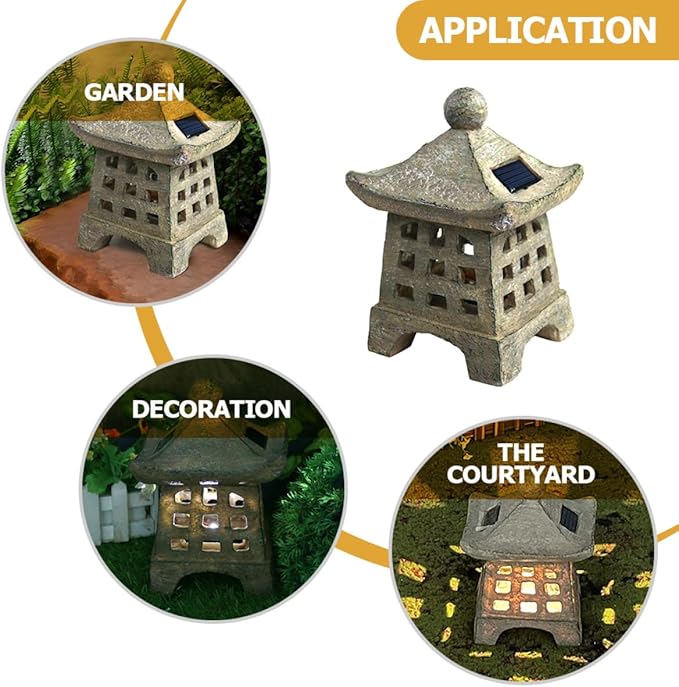 Homoyoyo Solar Walkway Light Japanese Garden Decor Solar Pathway Lights Outdoor Resin Faux Stone Lamp for Patio Backyard Holiday Garden Lighting