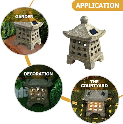 Homoyoyo Solar Walkway Light Japanese Garden Decor Solar Pathway Lights Outdoor Resin Faux Stone Lamp for Patio Backyard Holiday Garden Lighting