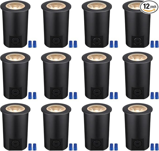 LEONLITE 12-Pack 3W 5CCT Well Lights Landscape LED In Ground, 12-24V AC/DC Low Voltage, CRI90 IP67 Inground Well Lights Outdoor, Black Aluminum Housing, Embedded Parts Included