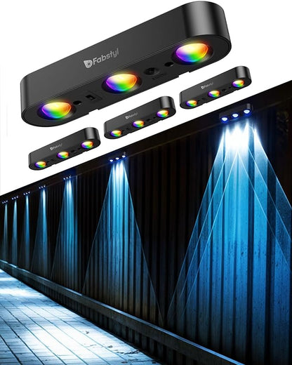 Solar Fence Lights, 4 Pack Outdoor Fence Light Solar Powered with Sync Group Control & 10 Light Modes, Solar Wall Lights Outdoor Waterproof IP65 for Deck, Patio, Backyard, Wall, Pool, Step
