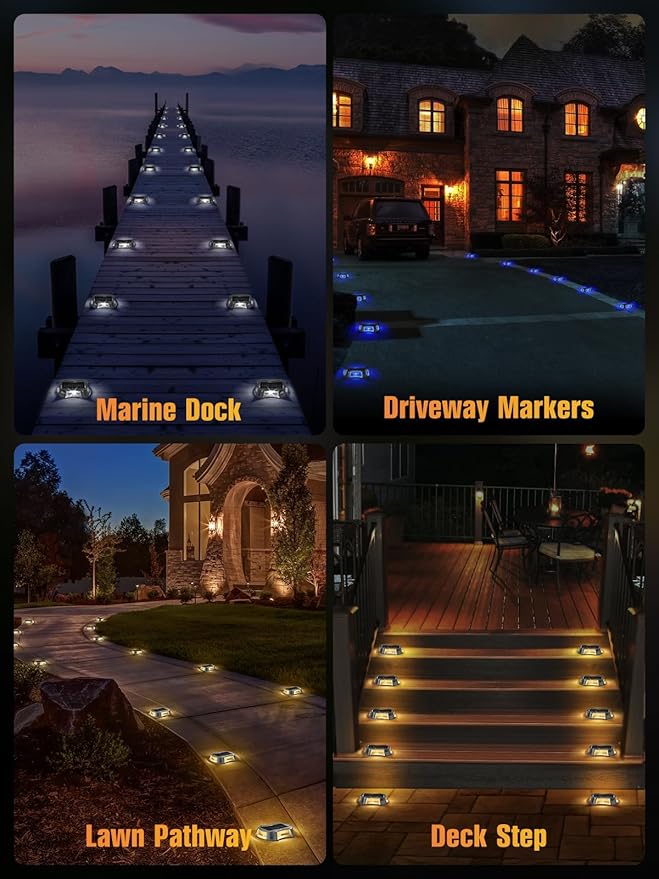 Solar Driveway Lights Solar Dock Lights 9 Colors in 4 Pack, Waterproof IP68, Outdoor, for Driveway Markers | Lumora