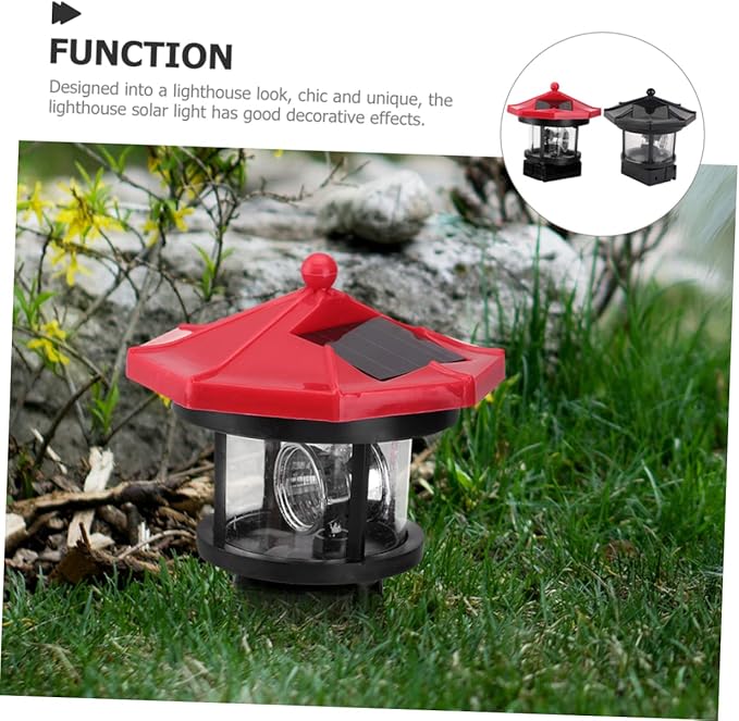 2Pcs Solar Powered Lighthouse Decor Rotatable Outdoor Garden Light Ornament Solar Lamp for Pathway and Lawn Nautical Decor