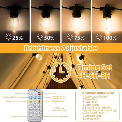 35FT Solar String Lights, 2200K S14 LED Globe Outdoor Lights for Patio with 16 Edison Vintage Shatterproof Bulbs, Connectable Backyard Lights for Bistro, Porch, Cafe
