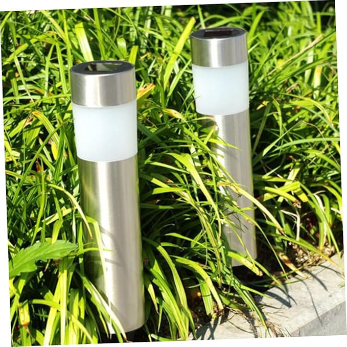 3pcs Solar Led Torch Lawn Light Stainless Steel Cylindrical Stake Lamp Outdoor Landscape Lighting for Garden Pathways and Events