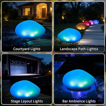 Solar Powered Outdoor Lights - Waterproof Garden Path Lighting, Pebble Shape Landscape Lights for Yard, Lawn, Patio, Walkway, Colored Light