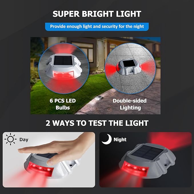 JIGUOOR Solar Deck Lights LED Driveway Lights Solar Powered Dock Light Outdoor IP68 Waterproof Road Markers for | Lumora