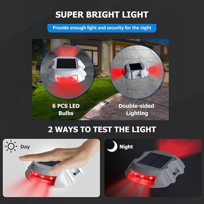 JIGUOOR Solar Deck Lights LED Driveway Lights Solar Powered Dock Light Outdoor IP68 Waterproof Road Markers for Step Sidewalk Stair Boat Garden Ground Pathway Yard (Red, 14 Pack)