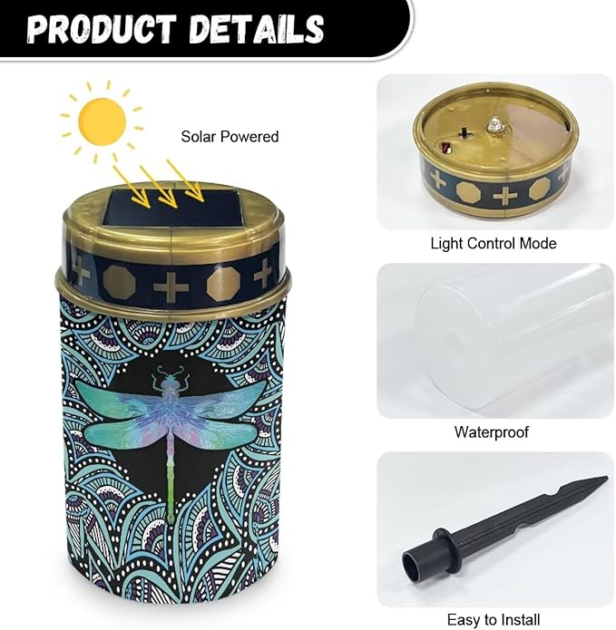 Dragonfly Solar Lights Outdoor Waterproof Solar Lights LED Grave Solar Light for Outdoor Cemetery Solar Stake Lights for Pathway Garden Yard