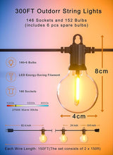 Outdoor String Lights Waterproof, 300FT Patio Lights with 146 Shatterproof G40 Globe Bulbs(6 Spare), Connectable | Lumora
