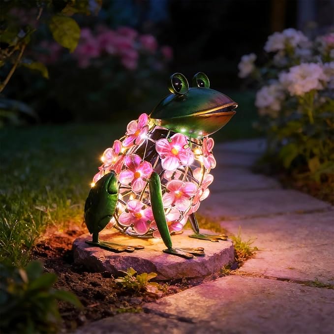 VCUTEKA Frog Solar Lights Outdoor, Solar Lantern Waterproof LED Hydrangea Flower Lights Frog Tabletop Decorations | Lumora