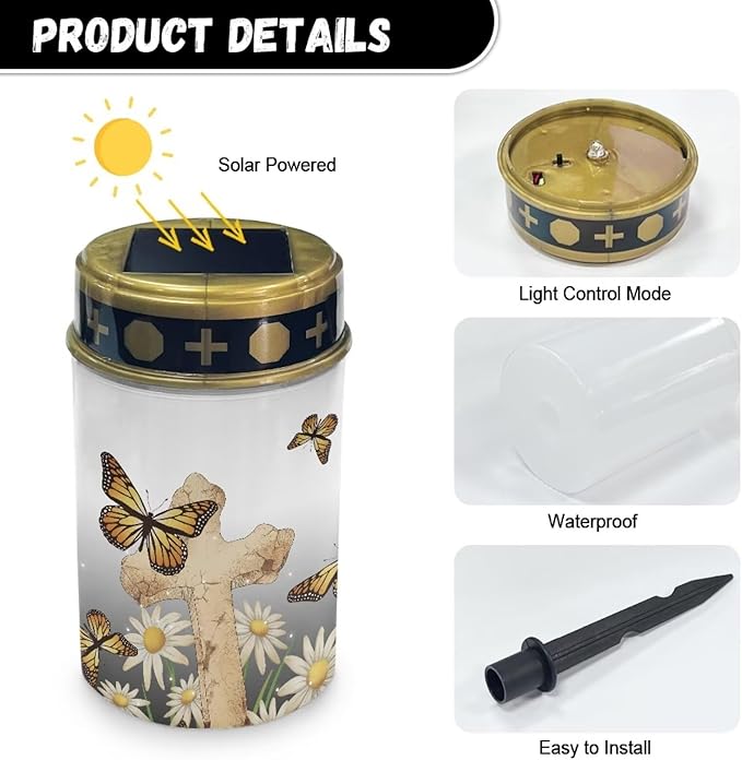 Butterfly Cross Solar Powered Garden Lights Outdoor Solar Lights Solar Yard Lights Waterproof Cemetery Solar Light Auto ON/of Solar Powered Pathway Lights