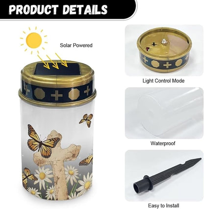 Butterfly Cross Solar Powered Garden Lights Outdoor Solar Lights Solar Yard Lights Waterproof Cemetery Solar Light Auto ON/of Solar Powered Pathway Lights