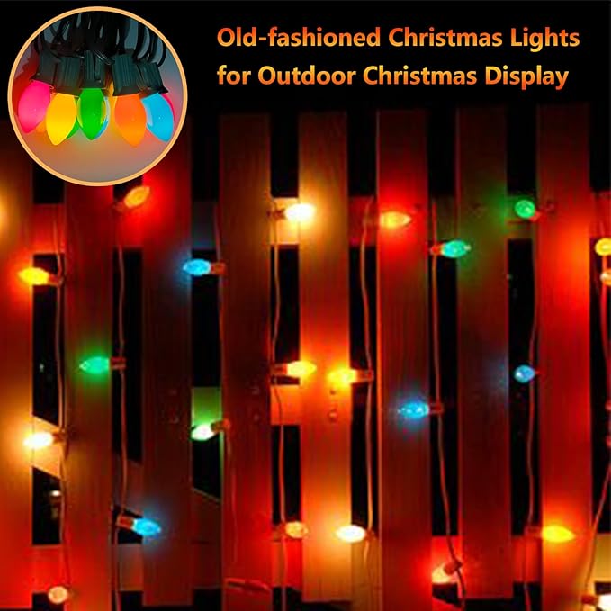 25Ft Easter Christmas Lights Outdoor, C7 Vintage Christmas Lights 25 Ceramic Multicolor Bulbs Light, Outdoor Xmas | Lumora