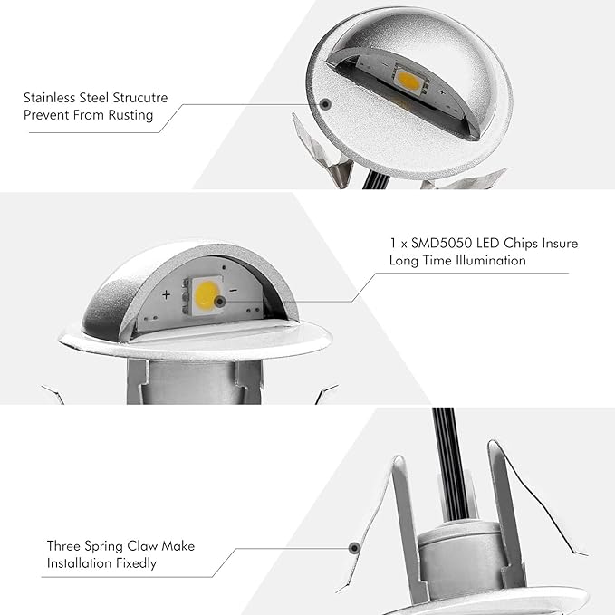 10 Pack LED Stair Lights Kit Outdoor 1-2/5" 0.2W-0.4W Low Voltage Waterproof IP65 Multi-Color RGB Recessed Wood LED | Lumora