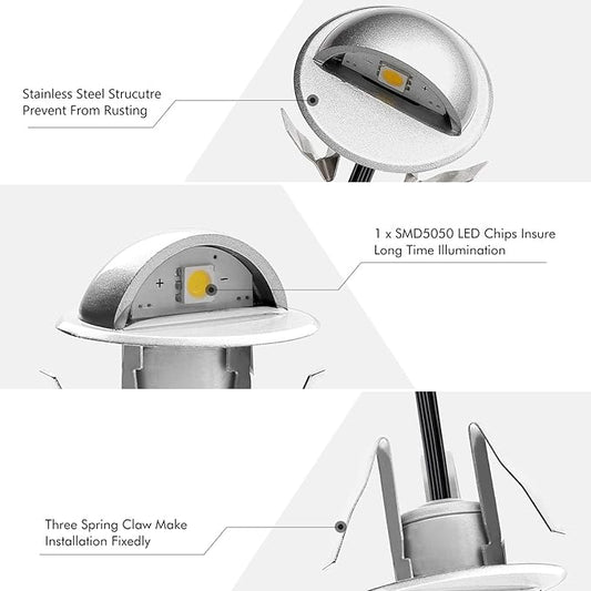 Recessed LED Deck Light Kit, 20pcs 10Lm In Ground Outdoor Landscape LED Lighting for Stair Patio Garden Floor Corner Sauna Room Bathroom, Waterproof IP65, 12V Low Voltage, Blue