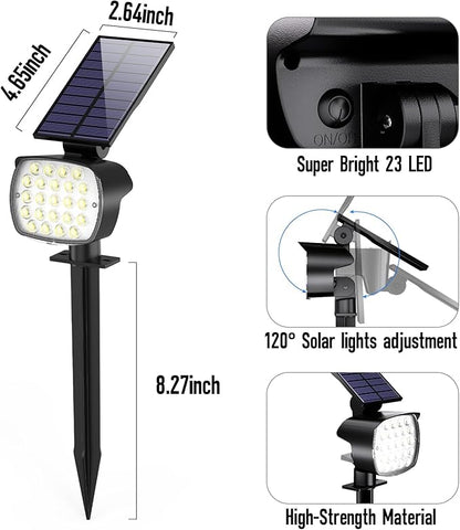 hyrion Solar Spotlight Outdoor Waterproof Ip65 23 LED 3 Lighting Mode 2-in-1 Solar Powred Yard Spot Lights for Garden Tree Law Pathway 2 Pack Cool White