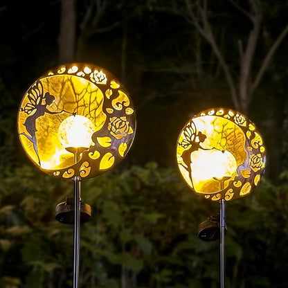 2-Pack Fairy Solar Garden Light, Decorative Outdoor Statue, Moon Star Decor Stake, Metal Sculpture Decoration for Yard, Lawn, Patio, Pathway, Housewarming, Birthday Gift for Mom, Grandma, Women