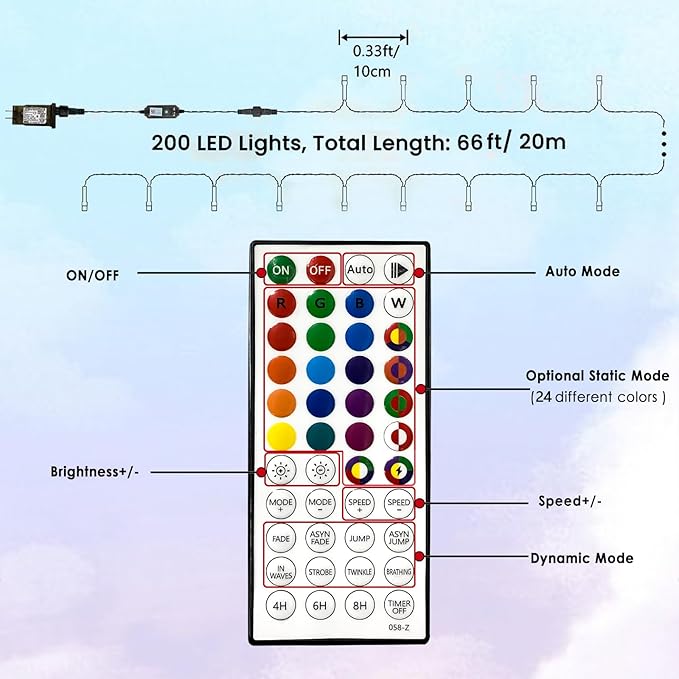 Albelt Smart Color Changing Christmas Lights, Christmas Decoration Lights with Remote & Timer, 66 FT 200 LED RGB Twinkle Fairy String Light Waterproof for Indoor Outdoor Valentines Xmas Tree Decor