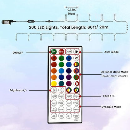 Albelt Smart Color Changing Christmas Lights, Christmas Decoration Lights with Remote & Timer, 66 FT 200 LED RGB Twinkle Fairy String Light Waterproof for Indoor Outdoor Valentines Xmas Tree Decor